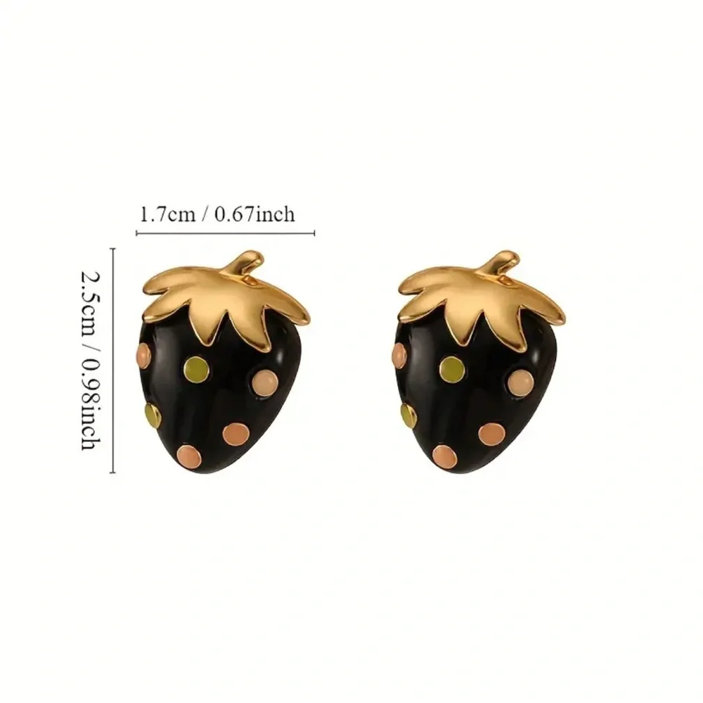 Pink Strawberry Stud Earrings - Picture 3 of 3